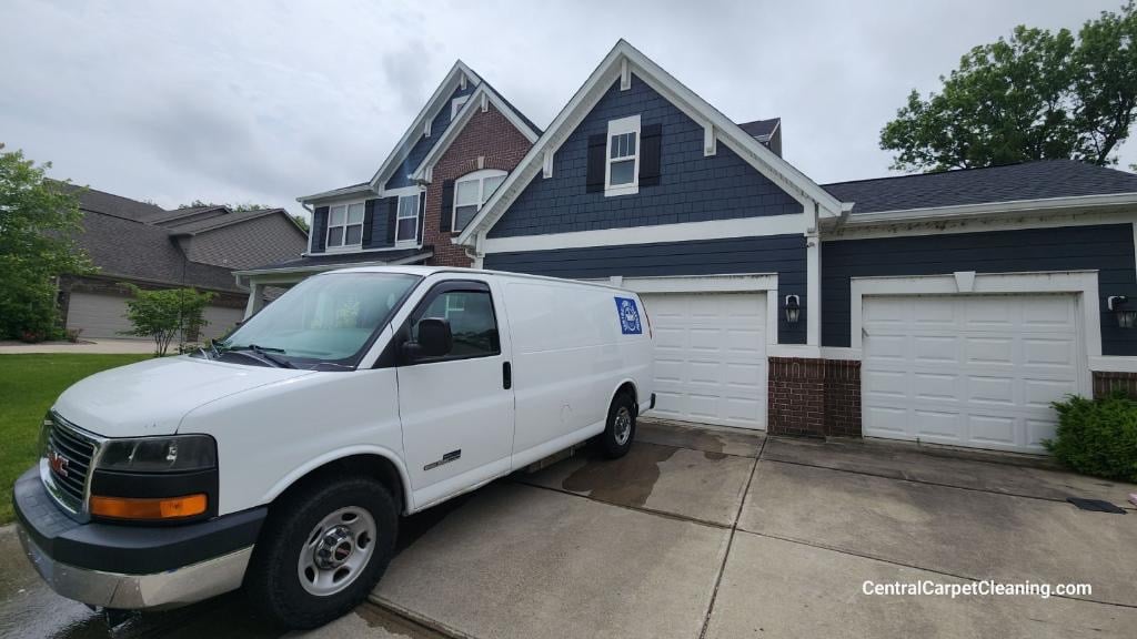 Central Carpet Cleaning van outside customer residence