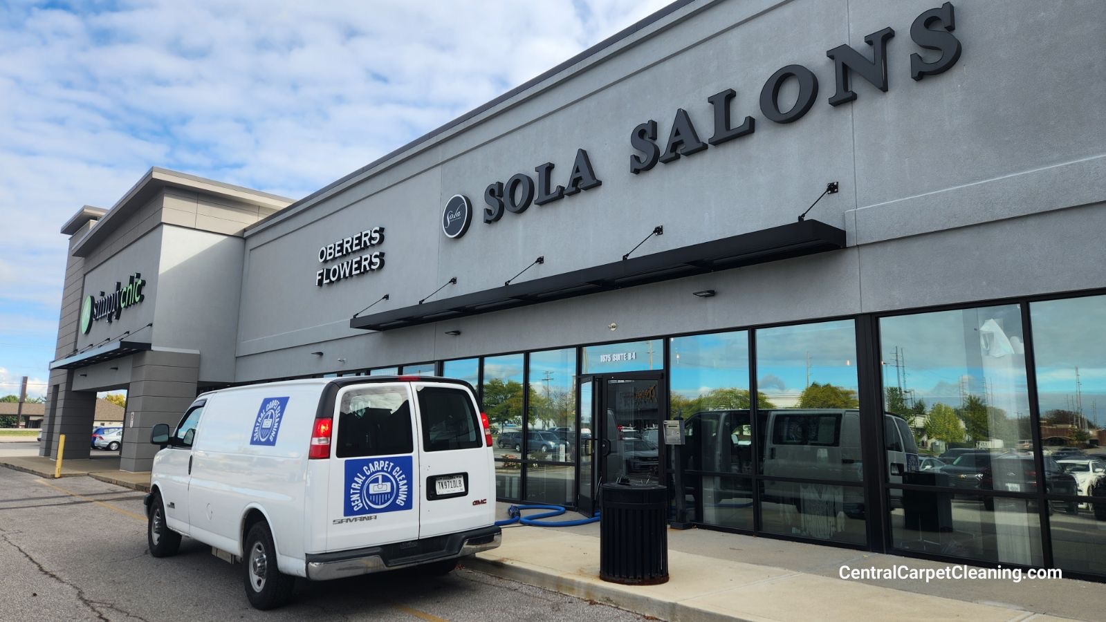 Central Carpet Cleaning van outside a commercial customer property.